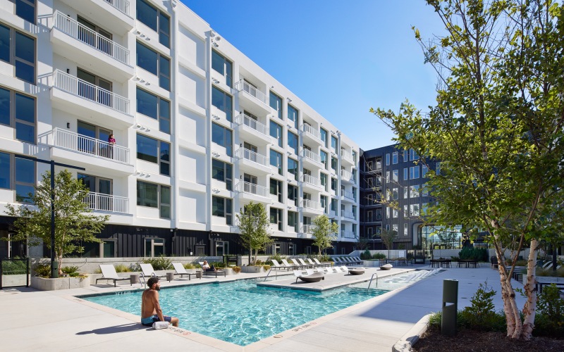 Sparkling resort-style pool at Westerly House luxury apartments in Nashville